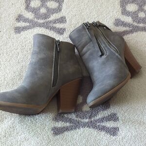 Grey Suede Block Heel Ankle Boots